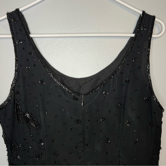 Vtg Paradise Beaded Silk Maxi Dress Sleeveless Black Split Side Sz S Embroidered - Picture 12 of 16